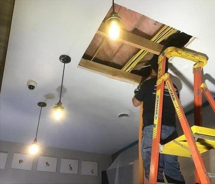 Ceiling commercial water damage restoration