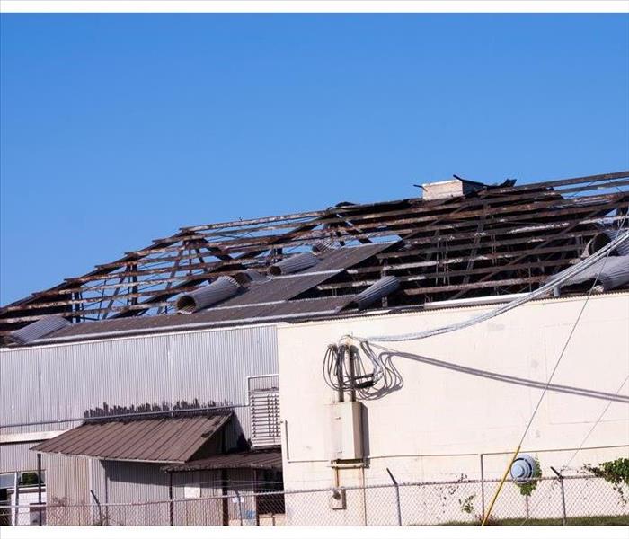 Roof damaged in a commercial building
